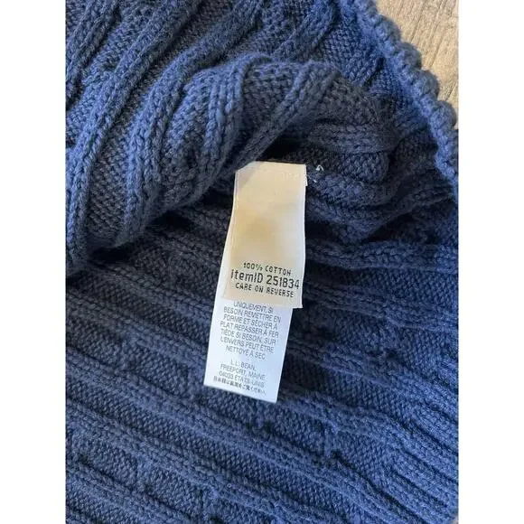 LL Bean Sweater Full Zip Men’s Sz 1X Holiday Cable Knit Blue 100% Cotton 251834 - Picture 4 of 9